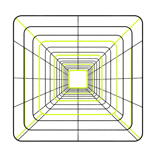 Túnel geométrico experimental amarillo ácido